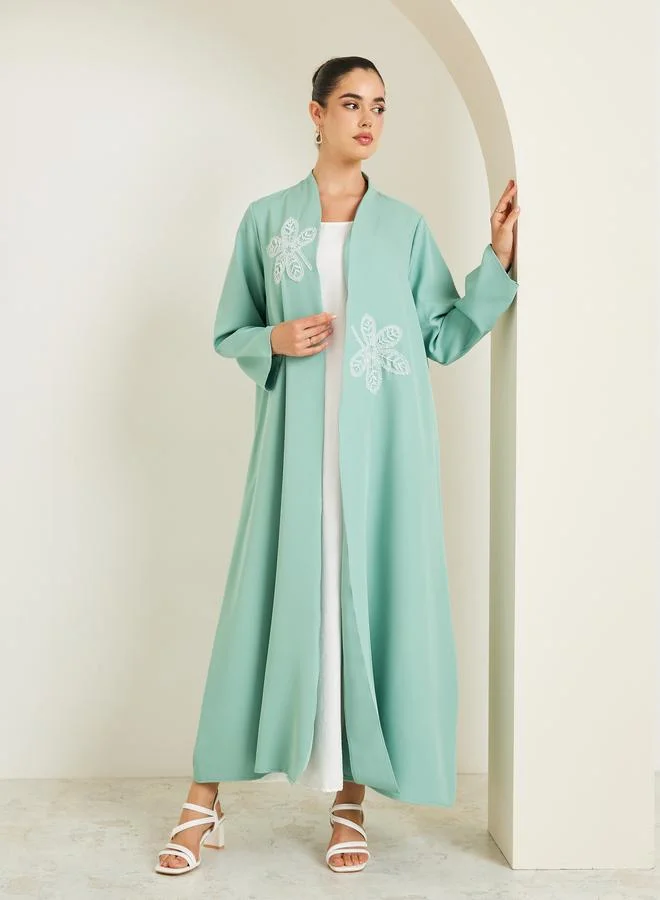 Amirah Women Green Embroidered Detail Abaya